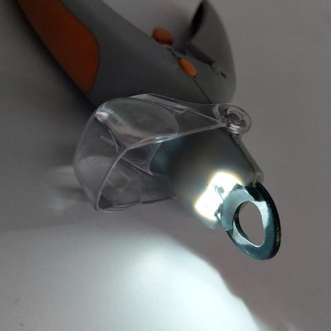 LED pet nail clipper with yellow and gray ergonomic handle