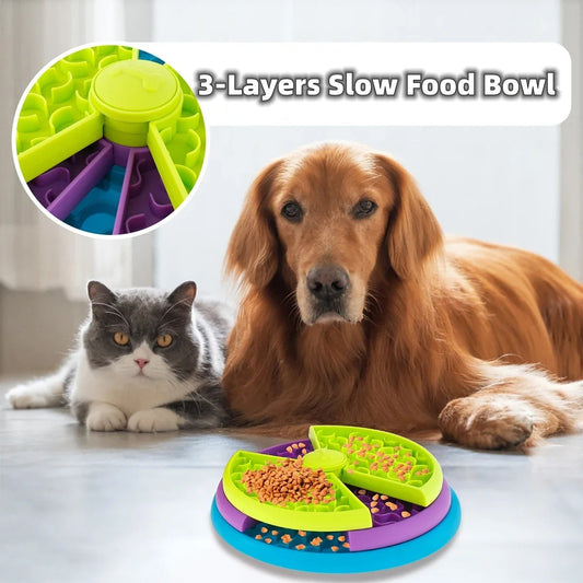 Slow Food Bowl Anti Choking Cat & Dog Basin Puzzle Feeder Healthy Pet Rotating Game