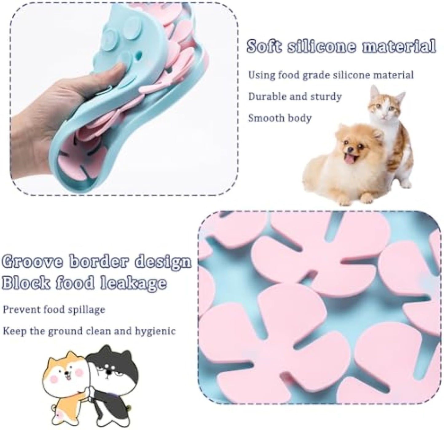 Slow Feeder Dog Bowls Silicone Slow Feeder Lick Down Eating Pet Calming Mat Anxiety Relief Training Wet Food Lick Pad With Suction Cup Interactive Feed Game Toy All Breed Dogs