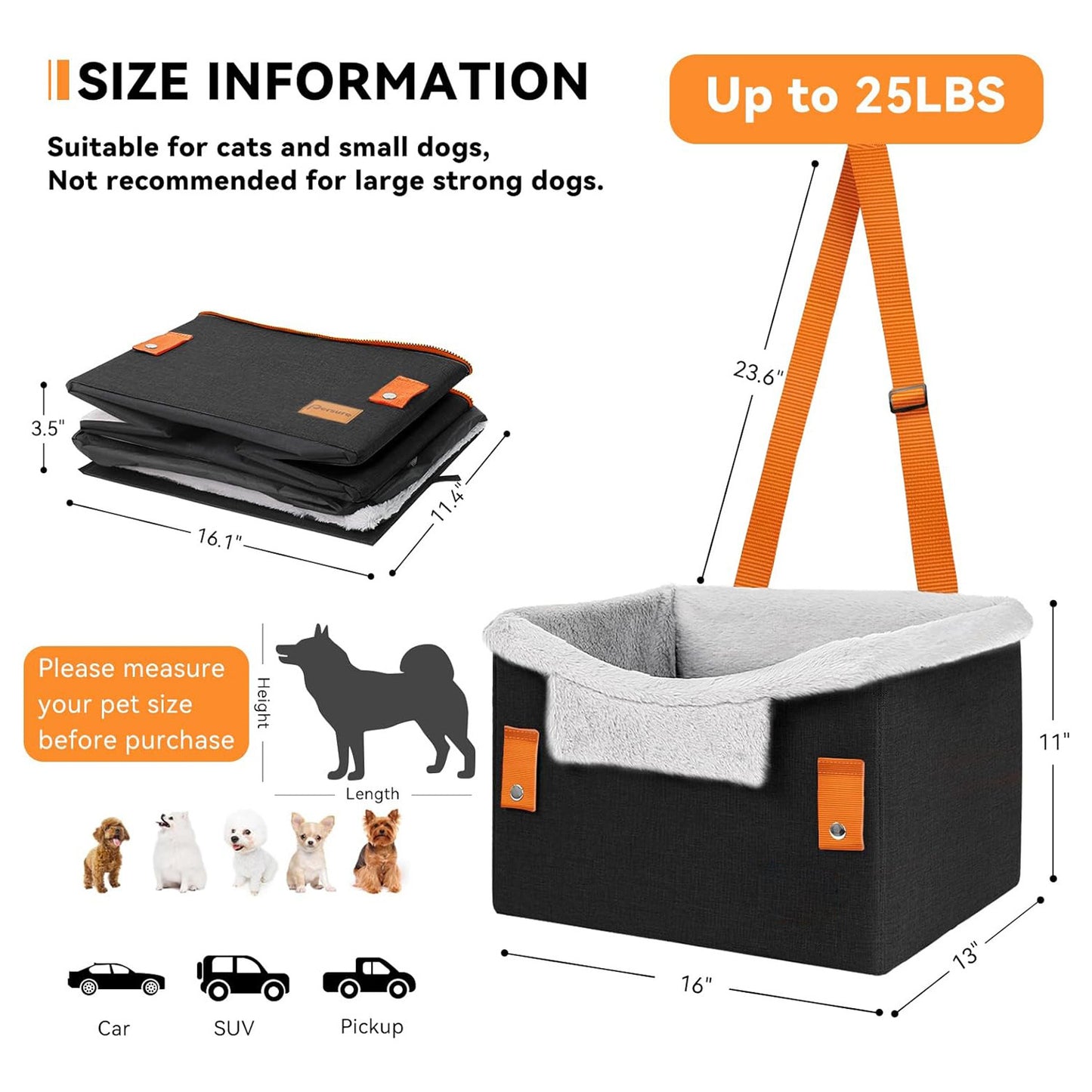 Portable Small Dog Car Seat – Dog Booster Seat for Travel with Clip-On Safety Leash