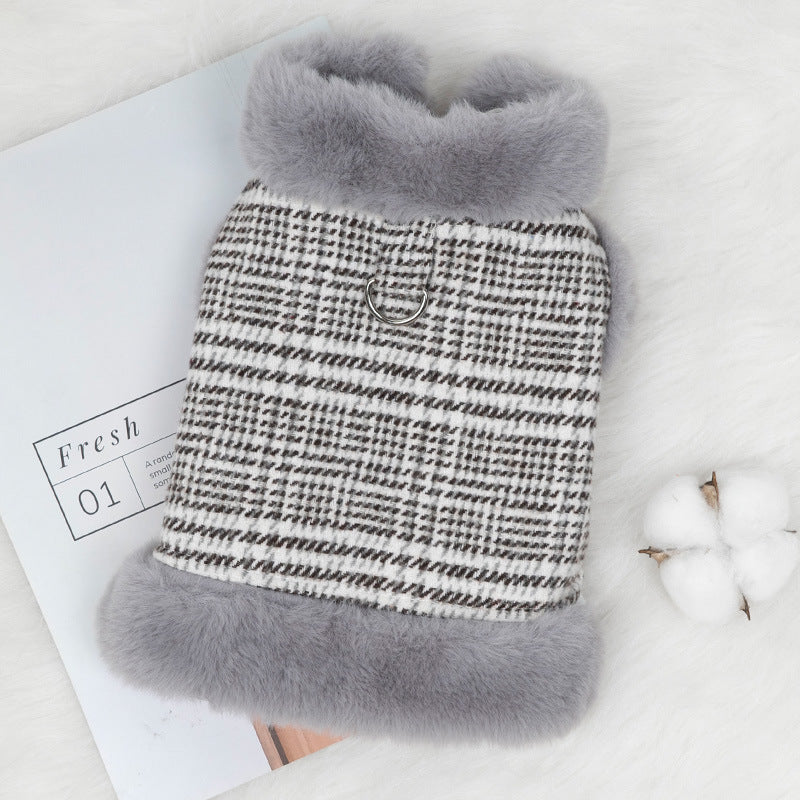 Back view of the soft faux fur jacket for pets