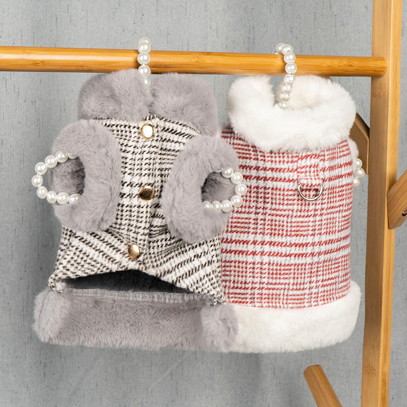 Elegant small dog winter outfit – grey and pink options