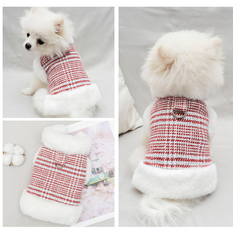 Pink winter vest for dogs – princess plaid style