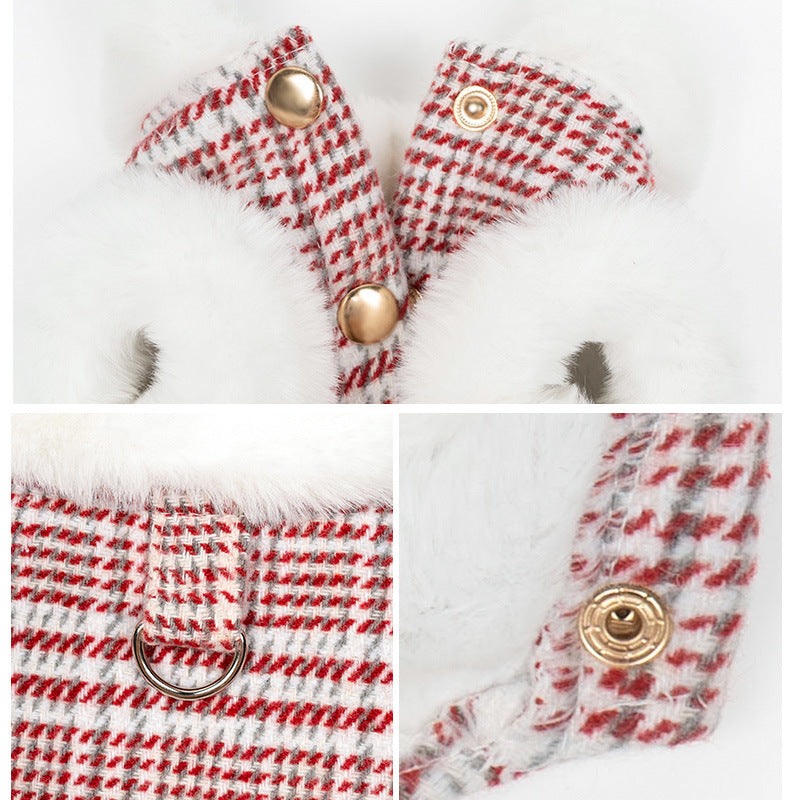 Princess-style grey pet vest with faux fur and buttons