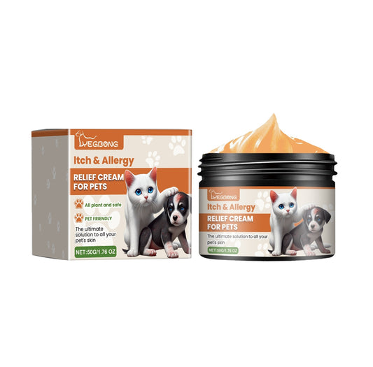 Soothe your pet’s skin with this natural, plant-based relief cream. Ideal for itching, allergies, dry paws, and irritated spots. Safe for cats and dogs.